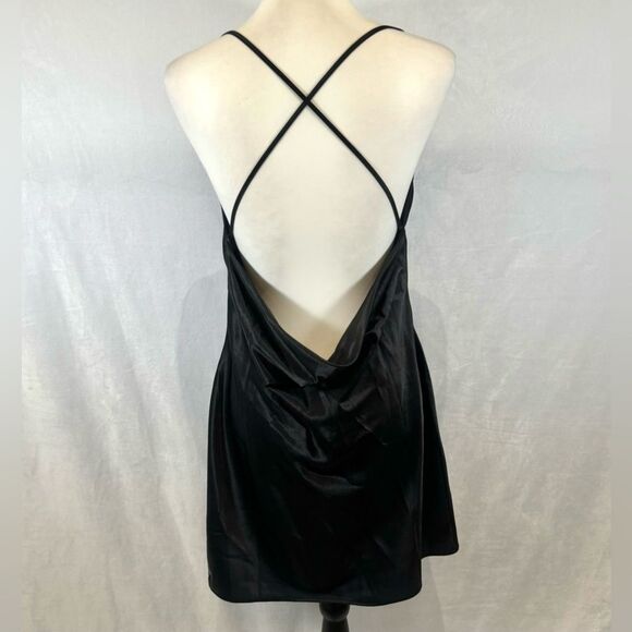 H&M black cowl neck cross drape back satin dress size medium - Picture 6 of 8